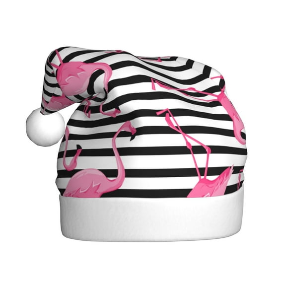 Fuzoiu Flamingos Print Santa Hat Christmas Hat for Adults,Santa Hats with Pompom, Unisex Xmas Holiday Hat for Christmas New Year Festive Party Supplies