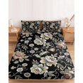 thumbnail image 2 of Twin XL Size Fitted Sheet Set - Damask Florals 2 Piece Bedding Sets 16" Deep Pocket Fitted Sheet with 1 Pillowcases, Garden Yellow Flowers Daisy Leaf Rustic Black Brushed Microfiber Hotel Bed Sheets, 2 of 9