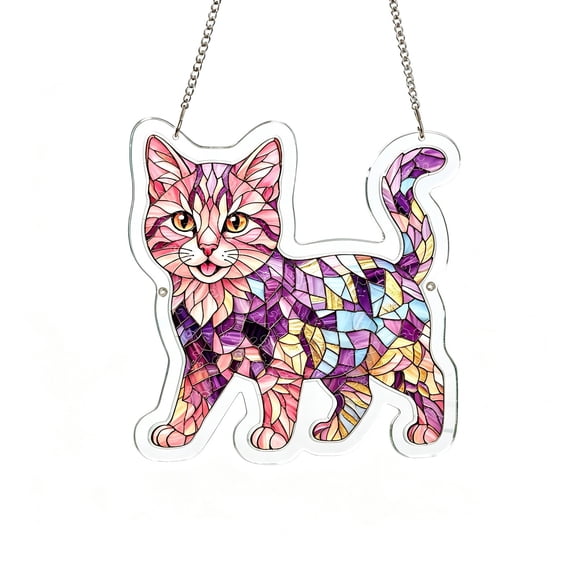 Stained Glass Style Cat Acrylic Puzzle Suncatcher, Cat-Shaped Jigsaw Puzzle Sun Catchers for Window Hanging Decor