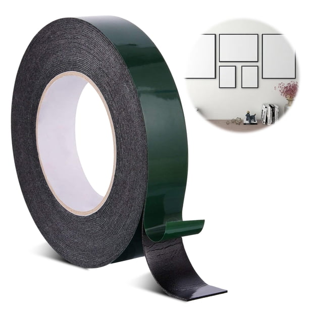 Rawiri 1 pieza PE película verde cinta de espuma negra de doble cara, esponja, espuma adhesiva fuerte, 25 mm * 10 m de espesor 1 mm, utilizada para unir y fijar placas de identificación, puertas y