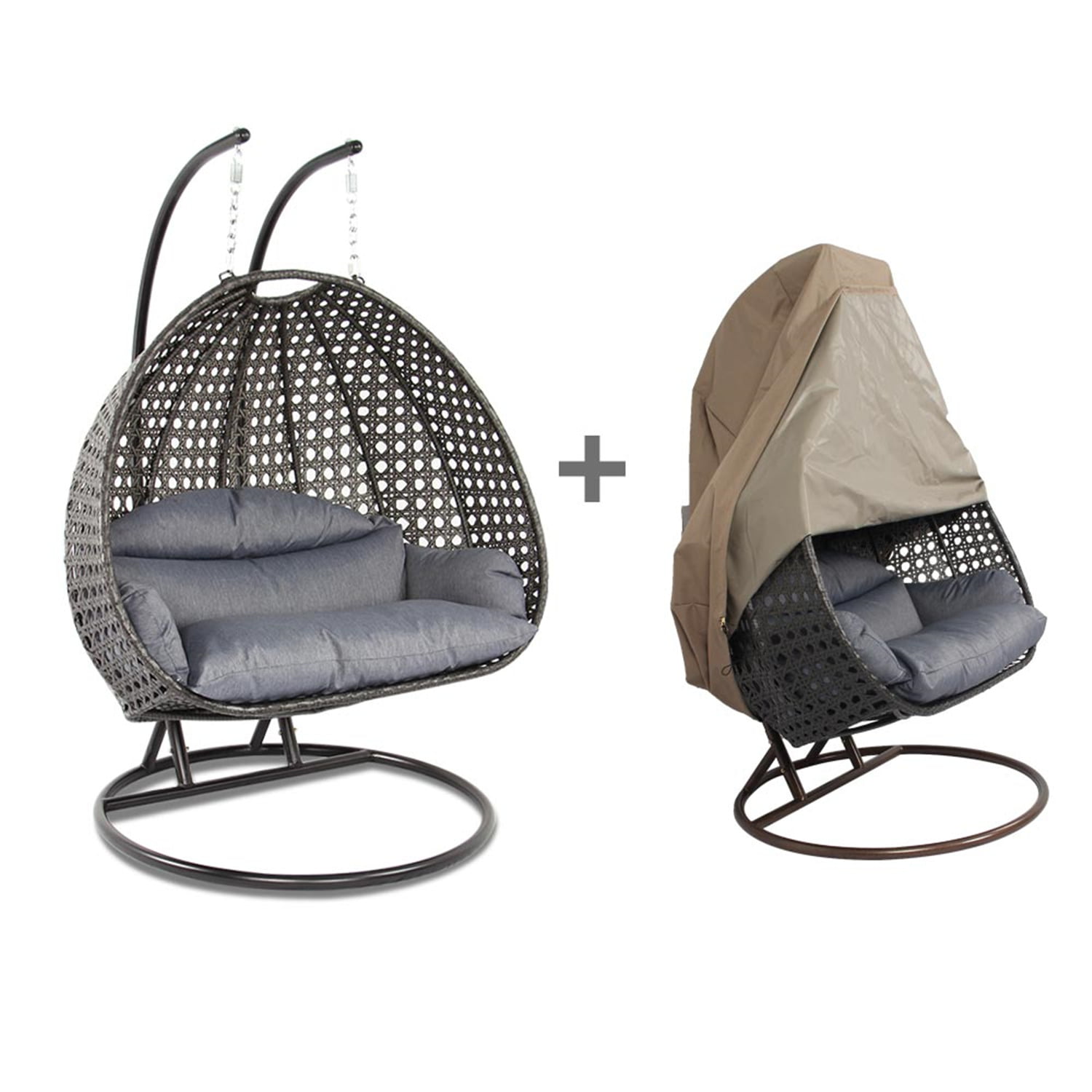 LeisureMod Wicker Hanging 2 person Egg Swing Chair With