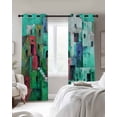 thumbnail image 2 of Abstract Green Blackout Curtains 96 Inch Length 2 Panels Set, Painting Buildings Geometric Color Block Full Shading Curtains for Windows, Blackout Curtains for Bedroom Living Room 52"x96", 2 of 8