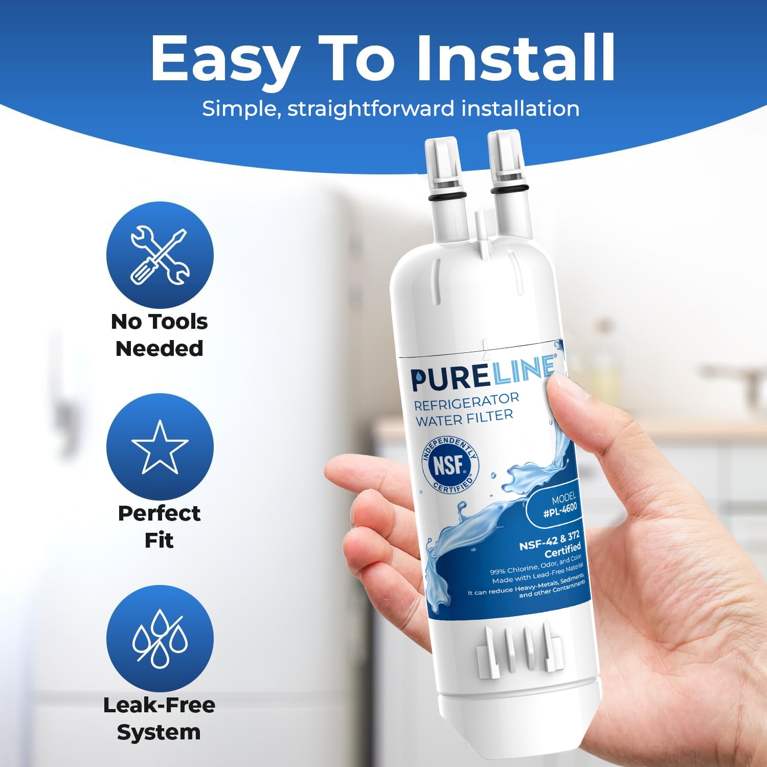 Pureline Whirlpool® EDR1RXD1 Replacement for Everydrop Filter 1, W10295370A, P8RFWB2L, P4RFWB, Kenmore® 46-9081 Refrigerator Water Filter (3 Pack)