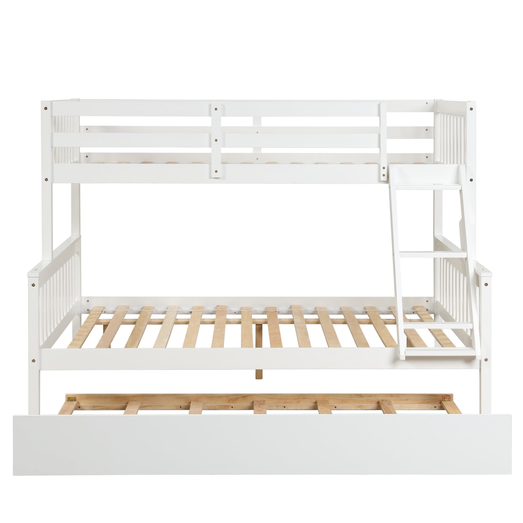 Kepooman Twin Over Full Bedroom Wooden Bunk Beds with Trundle & Safety Rail for Kids Teens, White Kepooman Twin Over Full Bedroom Wooden Bunk Beds with Trundle & Safety Rail for Kids Teens, White