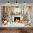 thumbnail image 2 of 10x8ft Christmas Fireplace Backdrop Classic White Fireplace Interior Palace Gift Living Room Photography Background Rustic Winter Wonderland Xmas Tree Family Kids Holiday Party Photo Studio Props, 2 of 4