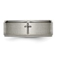 thumbnail image 3 of Titanium Cross 8mm Ridged Edge Wedding Band Ring Man Religious Designed  For Dad Mens  For Him, 3 of 11