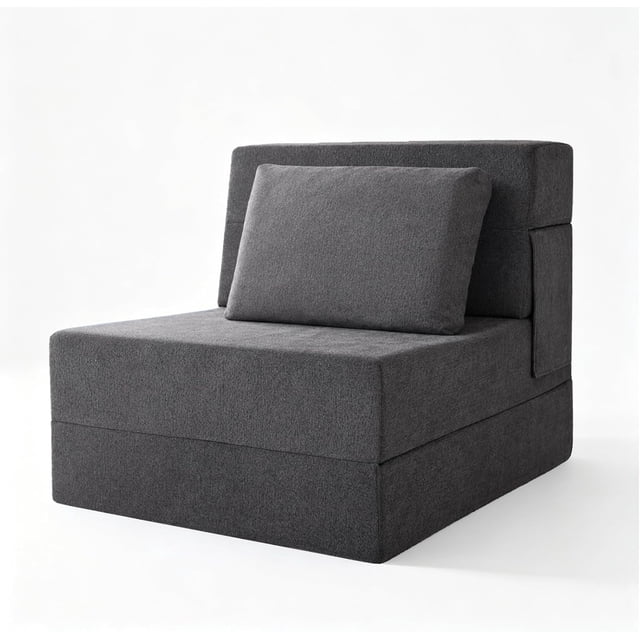 Sofá Cama Plegable Individual con Almohada, Gris Oscuro, Tela Transpirable y Espuma de Alta Densidad
