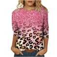 thumbnail image 1 of Pompotops T-shirt Ample à Imprimé Léopard pour Femme, Manches 3/4, Col Rond, Haut Décontracté, Liquidation, 1 of 5
