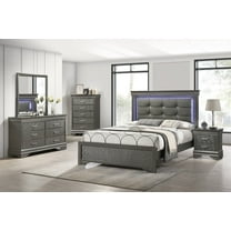 Contemporary Gray Queen Size 6Pc Bedroom Set Bed Dresser Mirror Nightstand Chest Wooden Furniture