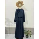 thumbnail image 3 of Conjunto de dos piezas de vestido holgado con mangas abullonadas y flores de Dubái de Oriente Medio para mujer, 3 of 5