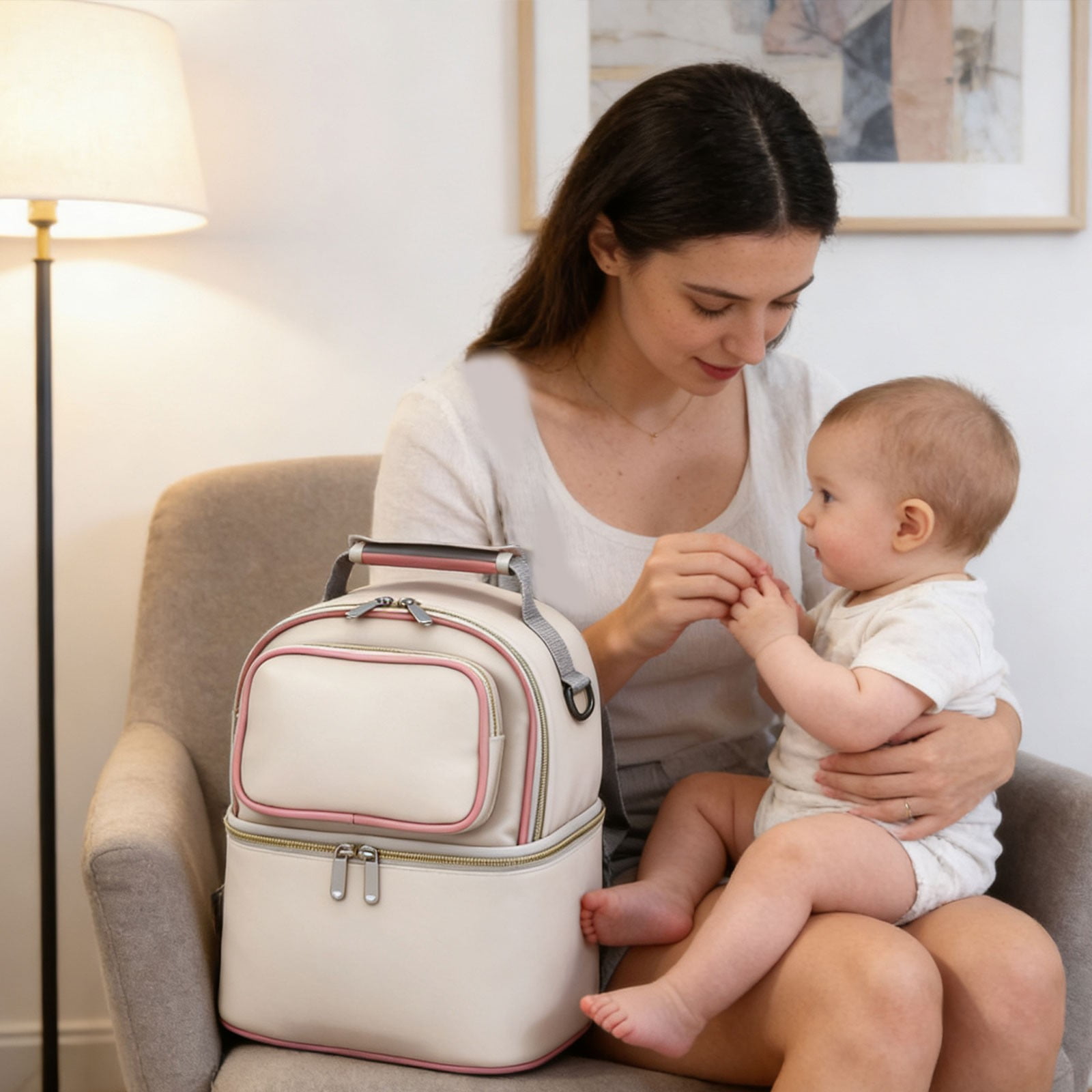 Multi Functional Mom Portable Insulated Double Layer Backpack for Mother and Baby, Large Diaper Bag with Thermal Pocket for Bottles, Waterproof Travel Bag for Outing