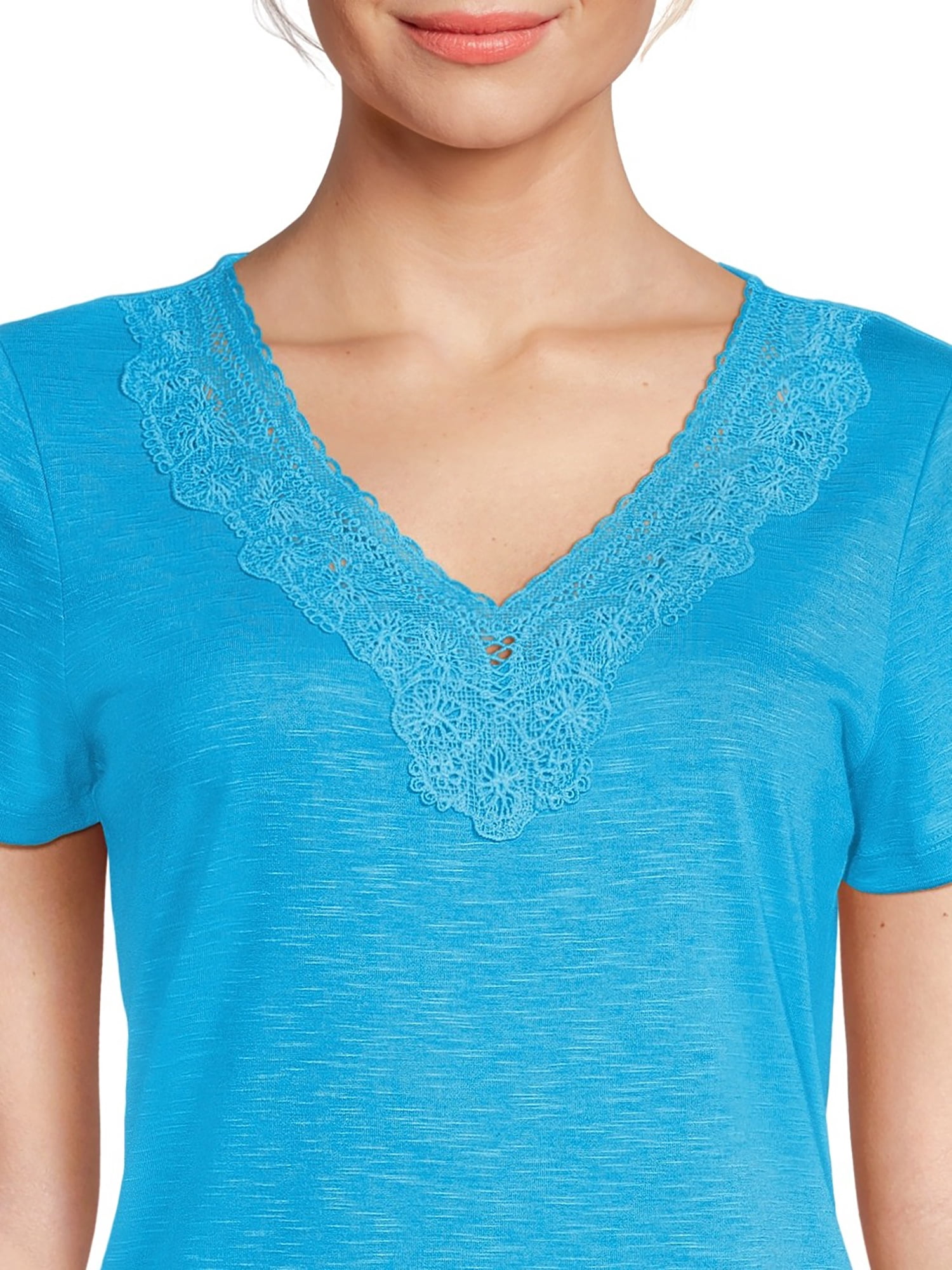 RealSize Women's Lace V-Neck Tee with Short Sleeves, Sizes XS-XXXL