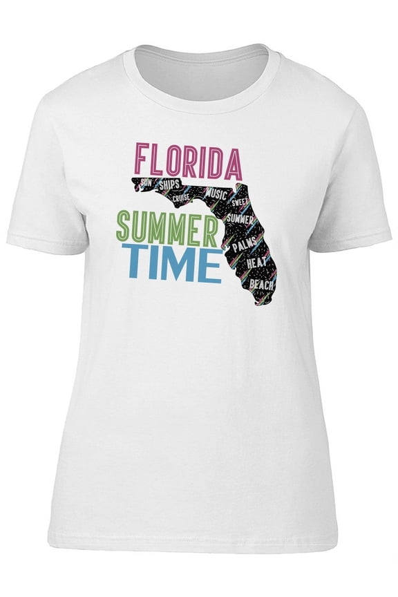 Florida Summer Time Map T-Shirt Women -Image by Shutterstock, Female Medium