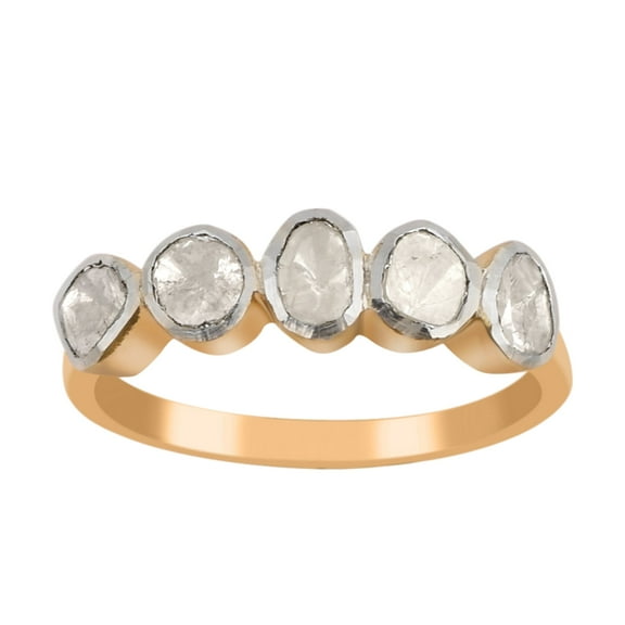Mooneye Uncut Polki Diamond 5 Stone Mother's Day Gift Ring 925 Sterling Silver Gold Vermeil