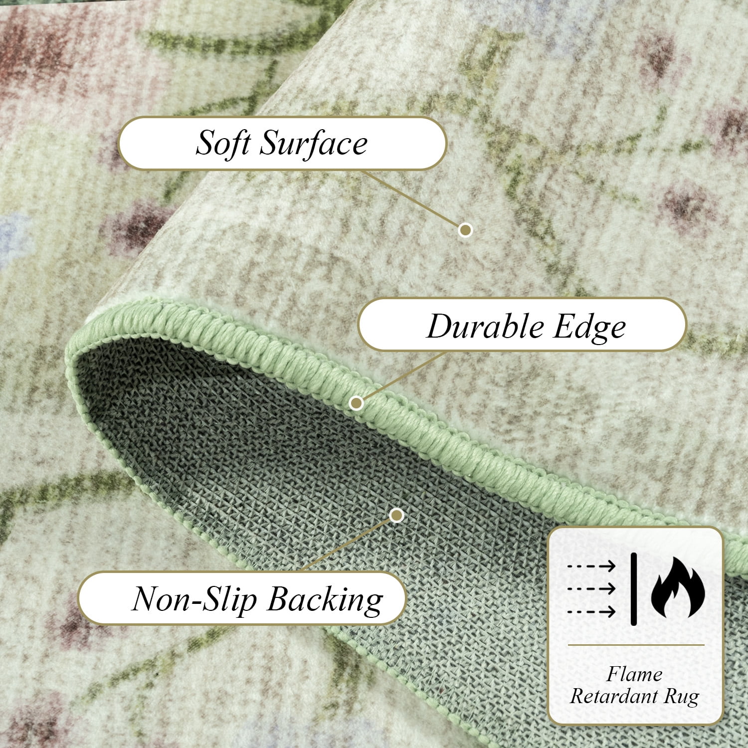 Ultrug Floral Area Rug Soft Non Slip Vintage Rugs for Living Room Bedroom Home Deocr Flower Carpet,6'x9',Green