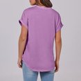 thumbnail image 4 of Kaemgyyd Oversized Tshirts for Women Breathable Loose Button V Neck Tops Lightweight Roll Short Sleeve Basic Tee, 4 of 7