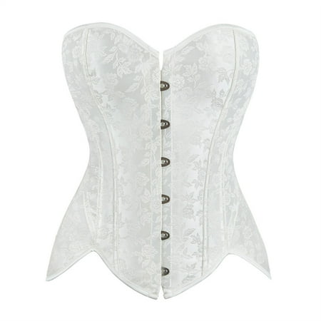 Medieval Lingerie Women White Corsets Bustier Lingerie Costume Gothic Shapewear Tops Bride Floral Shapewear Tops Waist Cincher Overbust Bustiers Corset Tops with Straps S-11 White XL