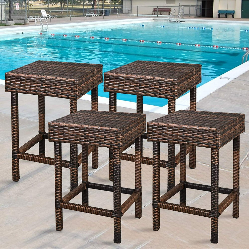ZENY Wicker Bar Stools Backless Chair Outdoor Furniture 24 inch Dual