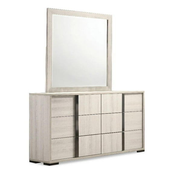FOA Turntile 2-Piece 6-Drawer Wood Dresser and Mirror Set in Washed White