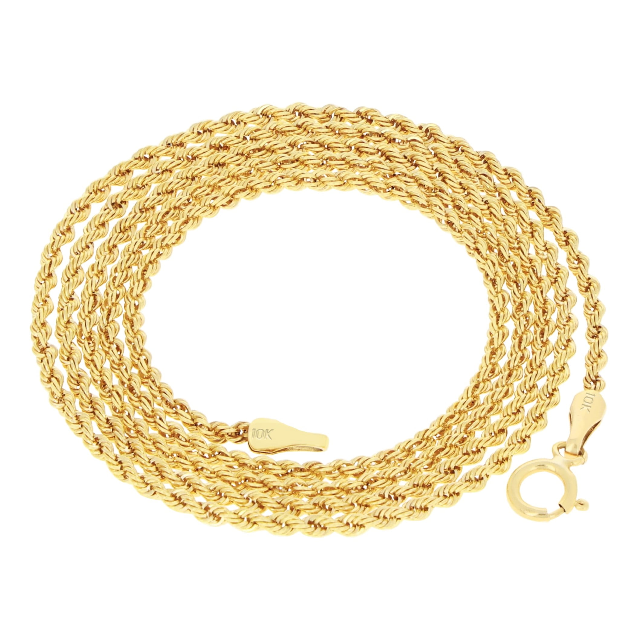 Nuragold 10K Real Yellow Gold Rope Diamond Cut Chain Lightweight Necklace 14"-30" (1.5mm-4mm) Italian Jewelry for Men & Women
