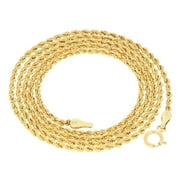 Nuragold 10k Real Yellow Gold 1.5mm Rope Chain Diamond Cut Necklace (14"-26") Dainty Italian Jewelry for Men & Women