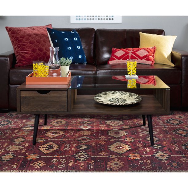 Bellamy Studios Booker Single Drawer Wood Glass Coffee Table Multiple Finishes Com Bellamy Studios Booker Single Drawer, Wood And Glass Coffee Table Dark Walnut