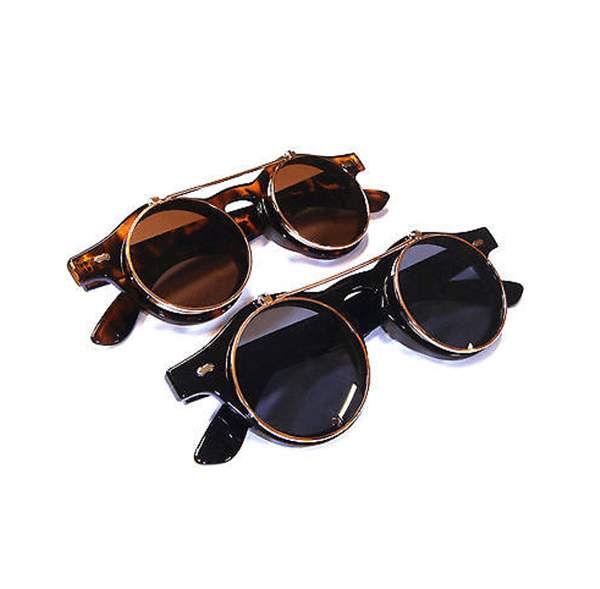 Fashion Retro Vintage Gothic Round Flip Up Sunglasses Steampunk Glasses Pop UK 