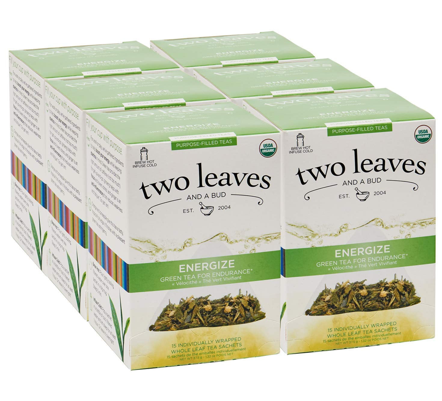 Two Leaves and a Bud Organic Energize Green Tea Bags for Endurance, 15