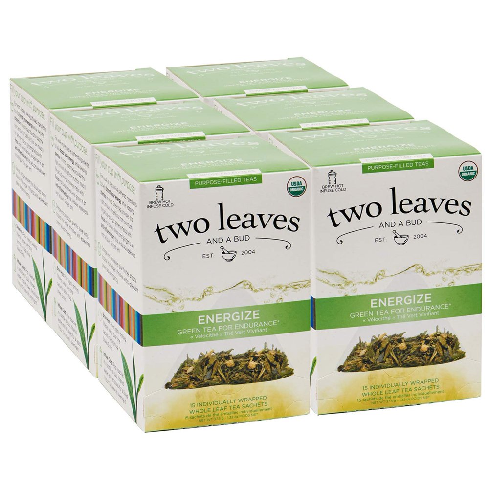 Two Leaves and a Bud Organic Energize Green Tea Bags for Endurance, 15