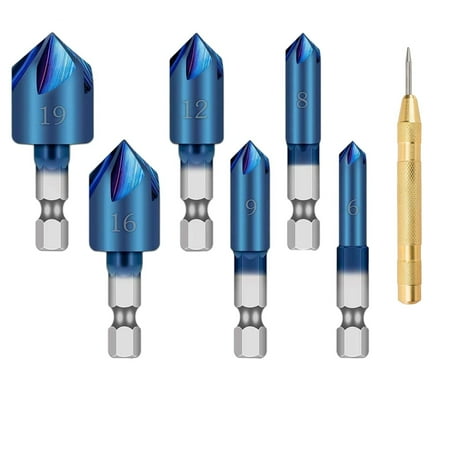 

6Pc 1/4Inch Hex Shank HSS Counter Sink Drill Bit 90 Degree 5 Flute