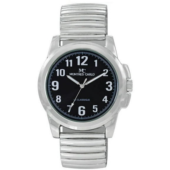 43mm Montres Carlo Men's Analog Metal Flex Band Luxury Sport Fashion Dress Watch (Silver/Black)