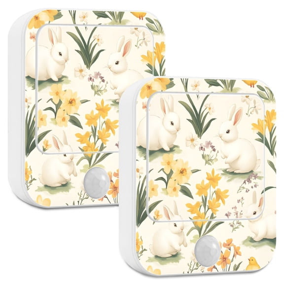 Yayeee LED Night Lights with Motion Detectors Auto Dusk to Dawn Light Sensors, 2 Pack, White Rabbits