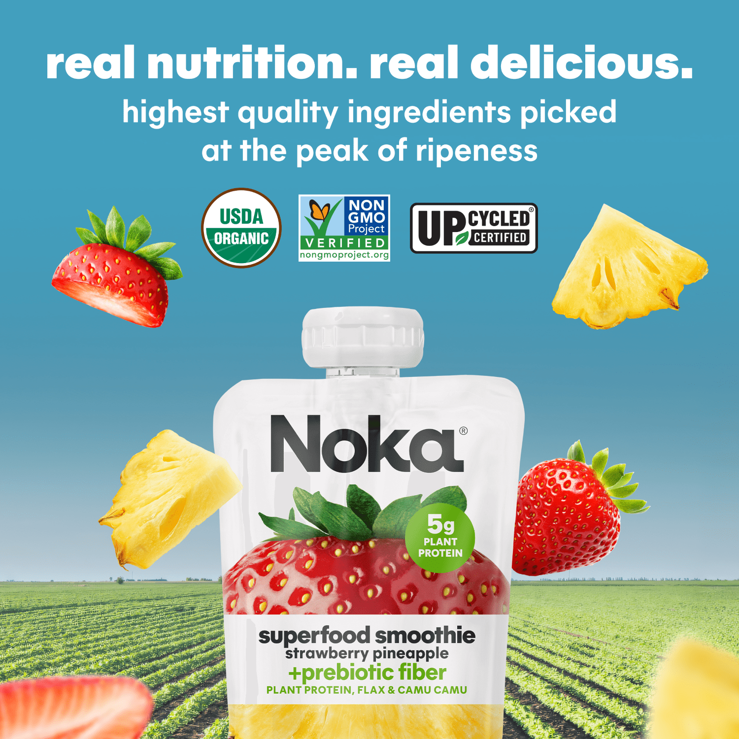 Noka Organic Strawberry Pineapple Smoothie, 4.22 oz Fruit Pouches, 4 Count Smoothie Drinks