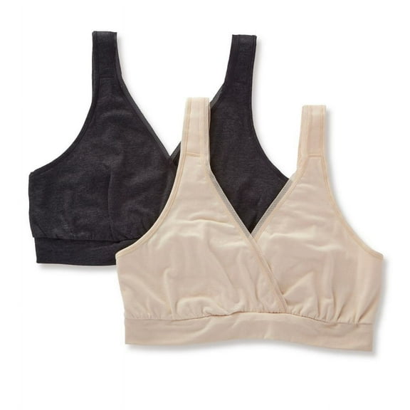 Playtex Nursing Pullover Wirefree Sleep Bra, 2-Pack Soft Taupe/Black S Women's