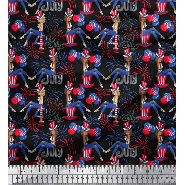 Soimoi Silk Fabric Women,Balloon & Firecrackers Party Print Sewing Fabric Yard 42 Inch Wide
