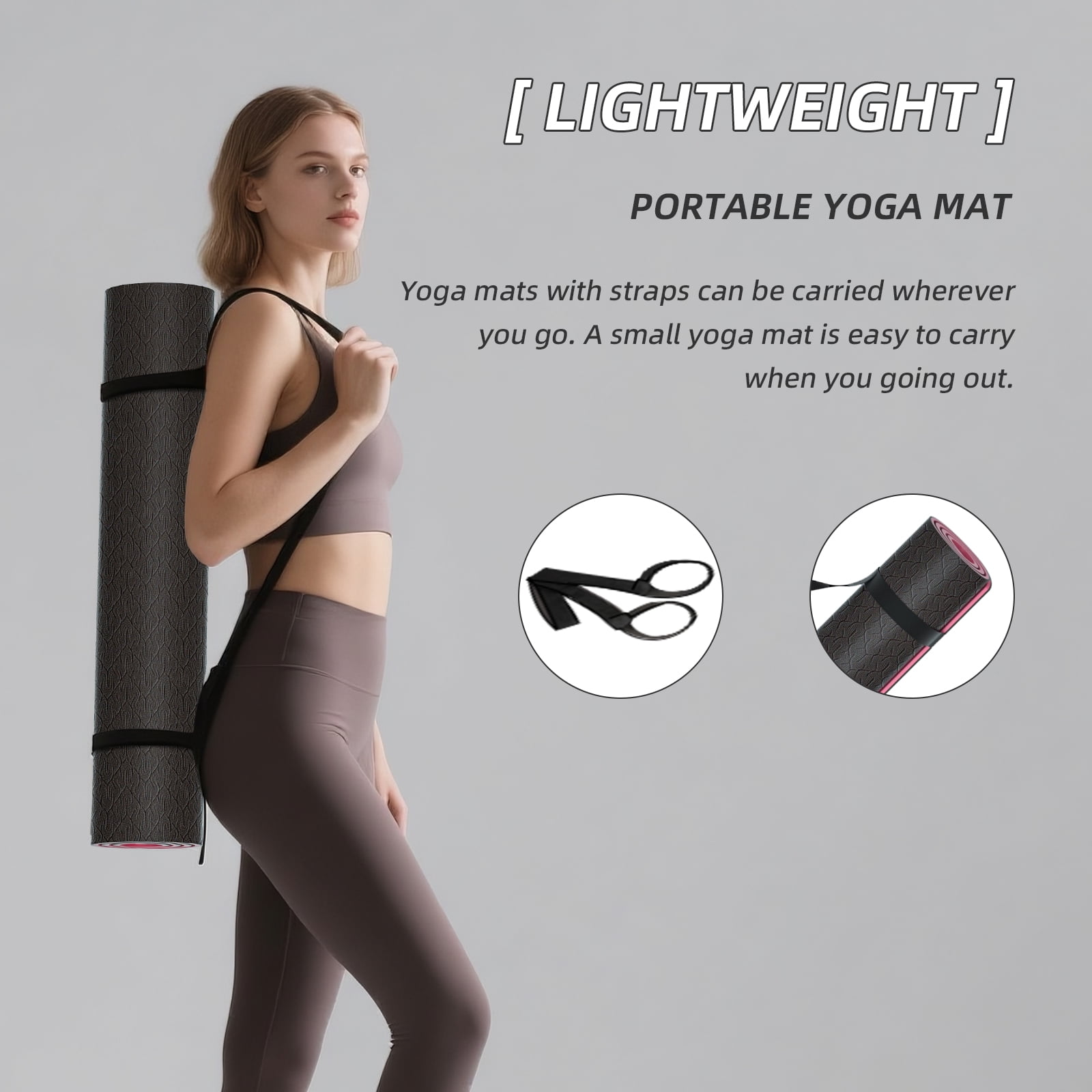 BAIMA TPE Yoga Mat - Tear-Resistant, Lightweight, Non-Slip Double-Sided Exercise Mat with Carry Strap(Black&Crimson)
