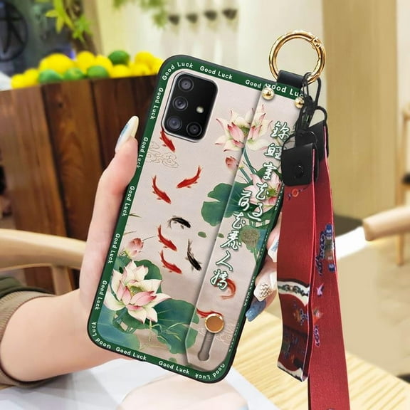 LYM-Phone Case For Samsung Galaxy A71 5G/A Quantum, Back Cover Anti-knock Kickstand Protective Wristband Waterproof Durable Dirt-resistant Fashion Silicone Wrist Strap Shockproof Lanyard