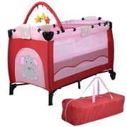 OnlineGymShop Portable Baby Crib Playpen with Carry Bag, Pink