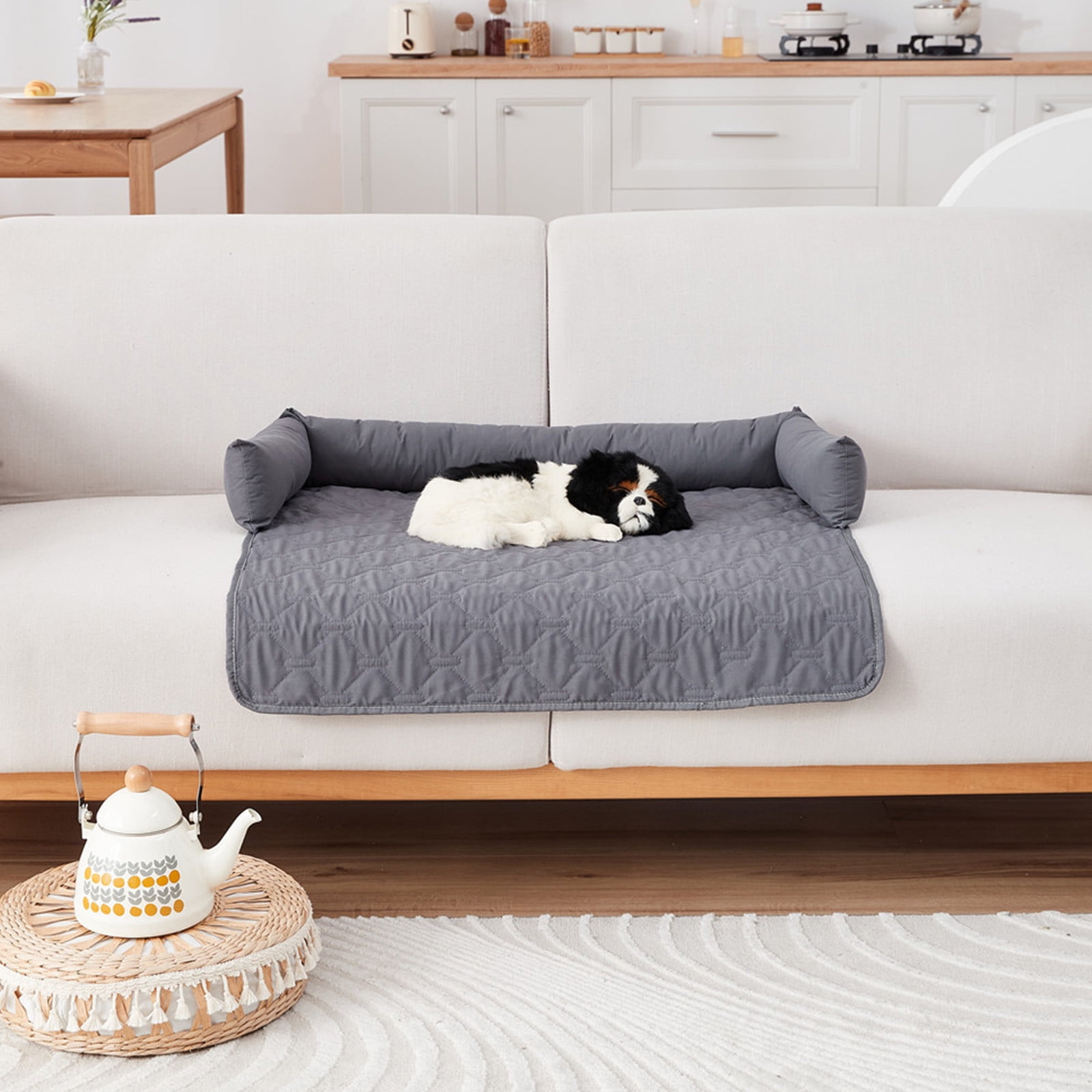 Momihoom Quilted 3-Sided Bolster Pet Bed & Furniture Protector, Versatile Sofa Cushion for Dogs & Cats, All-Season Pet Mat with Raised Edges