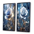 thumbnail image 3 of Designart "Morning Light Gilded Blue Rose I" Rose Framed Wall Art Set Of 2 - Traditional Blue Framed Canvas Set For Living Room Decor, 3 of 6