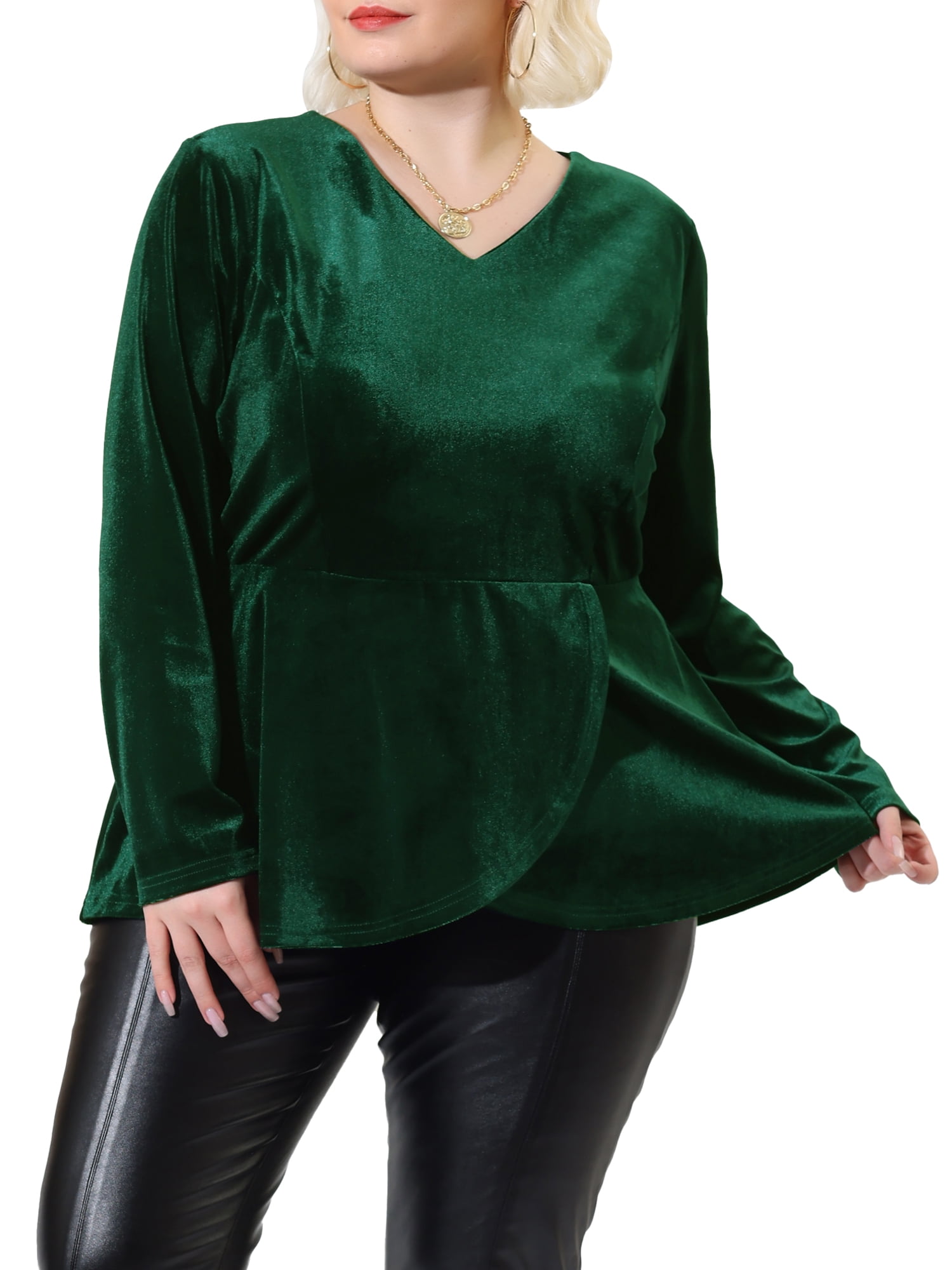 ezstalll V-Neck Heavy Velvet Long Sleeve Women Blouse Free Size : Ready 38  Inches (You can Alter Yourself from 34 to 40)(Green) : : Fashion
