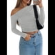 thumbnail image 2 of Blusa Informal de Larga con Cuello y Hombros Descubiertos para Mujer, Ajustada, para Salir, Estilo Y2K Flor Gris XS, 2 of 7