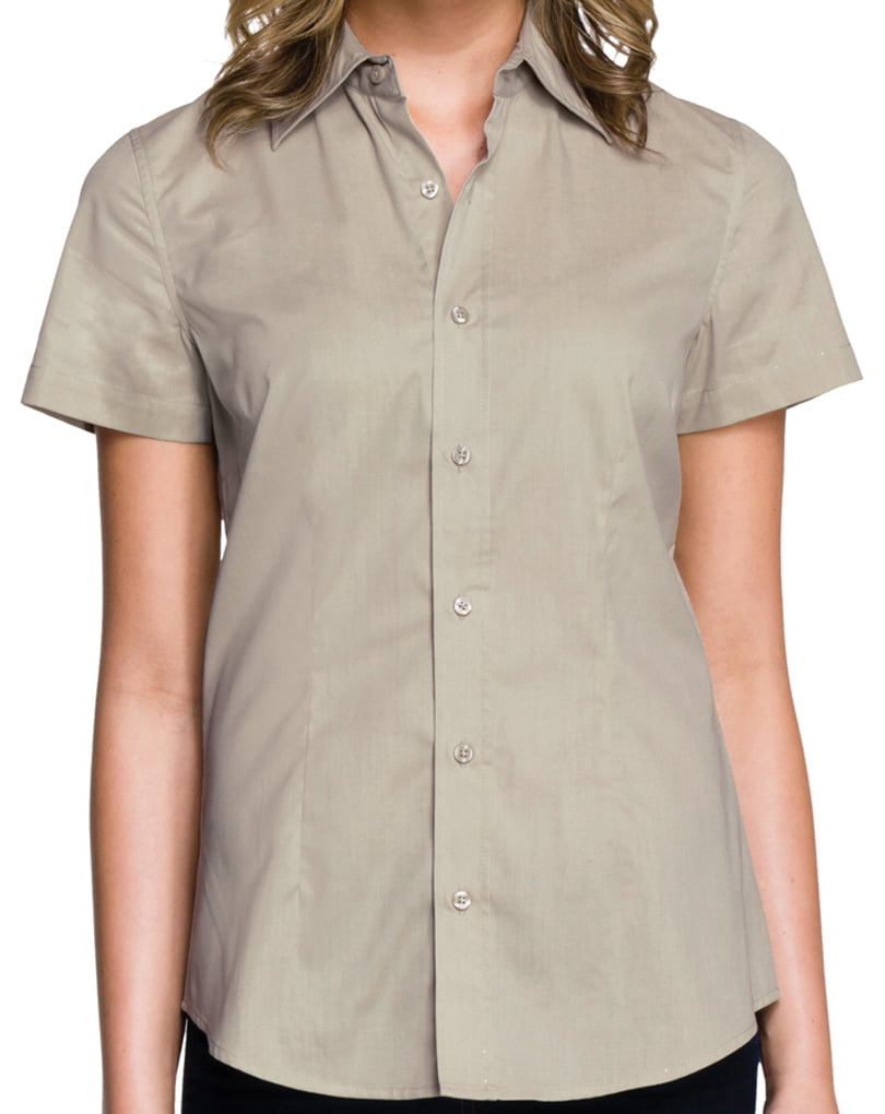Women's Short Sleeve Brushed Twill Dress Shirt - Khaki, Medium ...