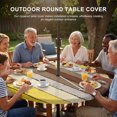 thumbnail image 2 of Round Outdoor Tablecloth with Umbrella Hole and Zipper, Yellow Brown Fitted Table Cover with Elastic Edge for 55-60 Inch, Farmhouse Wood Grain Vintage Striped Waterproof Patio Tablecoths for Picnic, 2 of 9