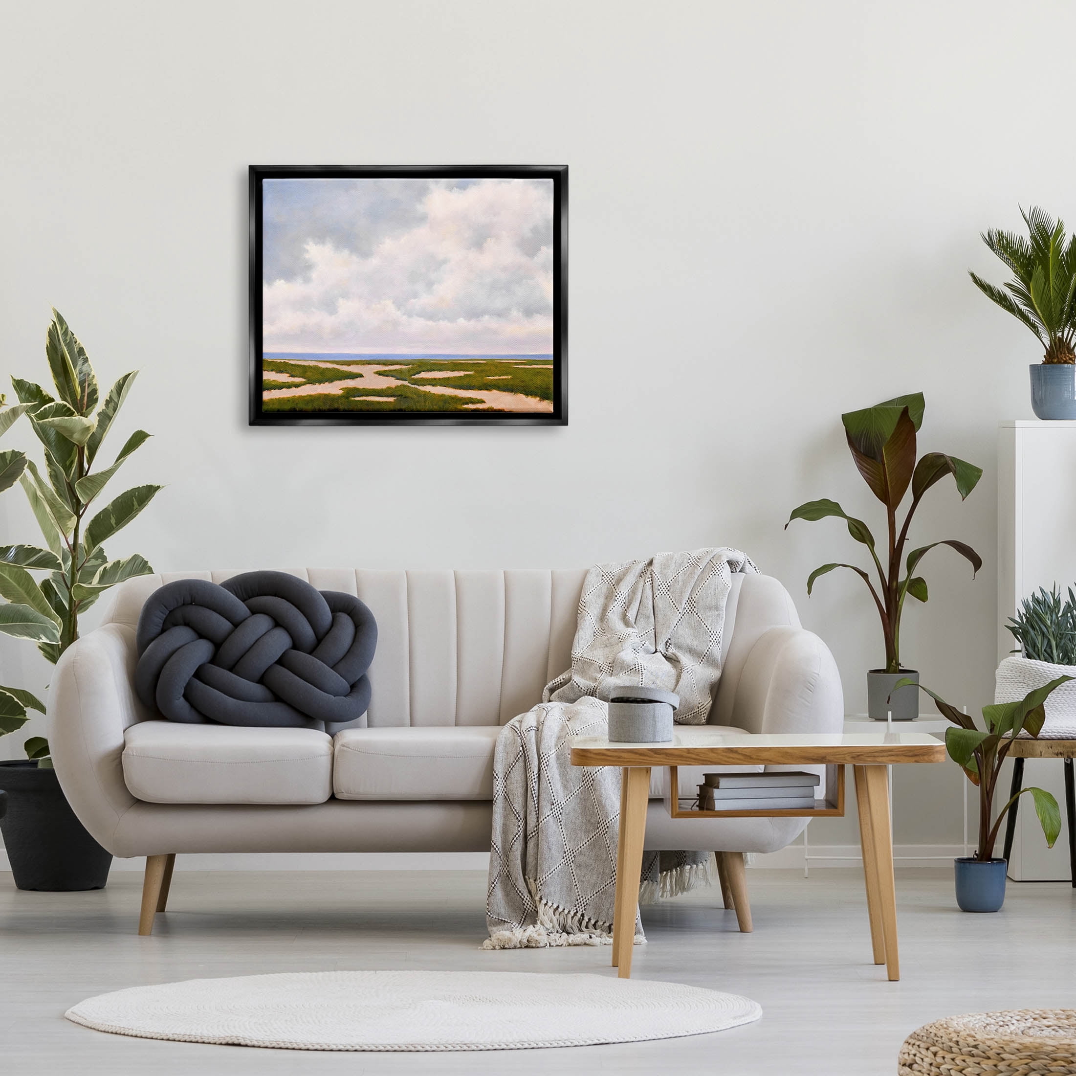 Stupell Industries Cloudy Distant Beach Horizon Painting Jet Black Floating Framed Canvas Print Wall Art, Design by Catherine Andersen