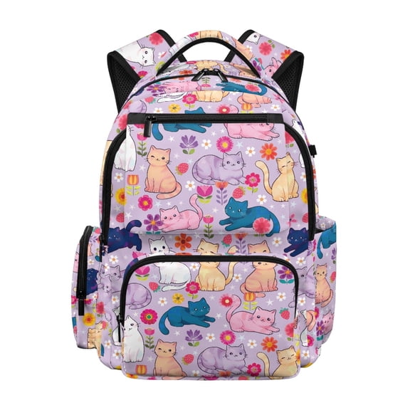 Chririnla Padded Adjustable Straps Girls School Backpack for Middle School Travel, 600D Polyester Adjustable Padded Straps Bookbag, Cute Cats Floral Print