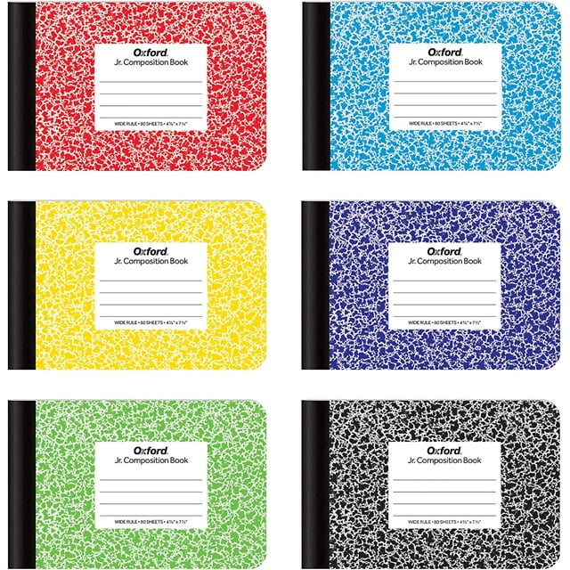 xianlin-Jr. Composition Notebooks, Notebooks for School, School Supplies, Half Size, 4-7/8 x 7-1/2 Inches, Wide Ruled Paper, Kids Journal, 80 Sheets, Assorted Primary Covers, 6 Pack (63779)