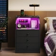 thumbnail image 6 of Afuhokles Black Nightstand Set of 2 with LED Light and Charging Station, Modern Bedside Table with Drawers, 6 of 9