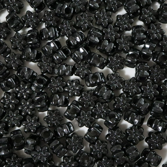Flower Beads Black Opaque Large Hole Pony Beads Made in USA