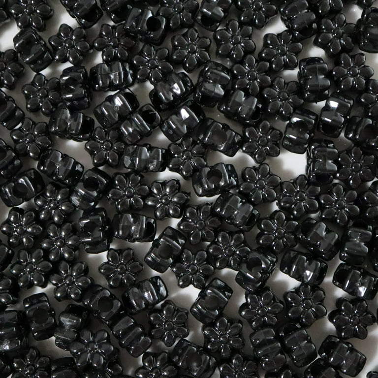 Flower Beads Black Opaque Large Hole Pony Beads Made in USA 